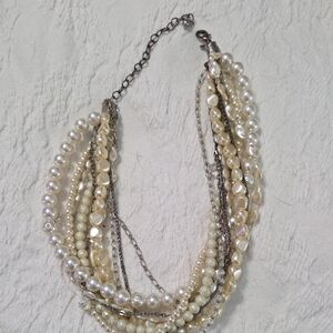 Chico's Cream and Silver Multi-Strand Necklace